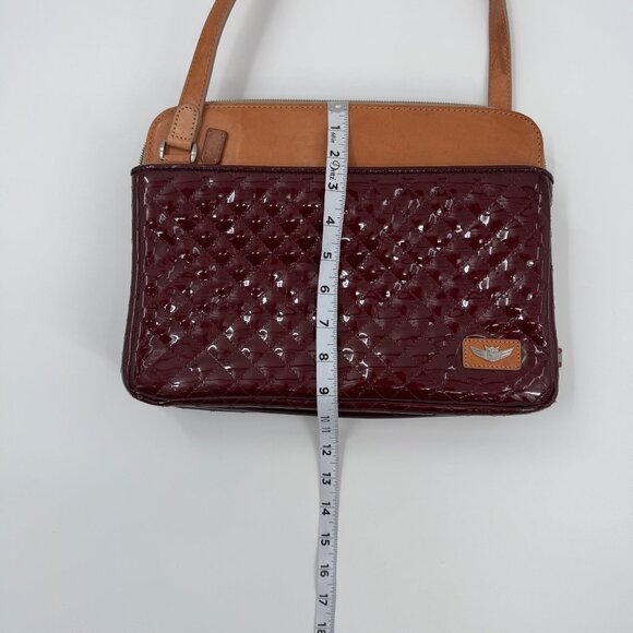 Consuela Wine Candy Crush Slim Quilted Patent Leather Shoulder Bag With Tan Acce - Picture 4 of 16